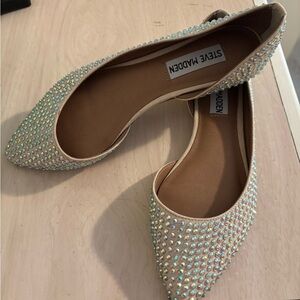 Steve Madden Cream Flats with Rhinestone Embellishments